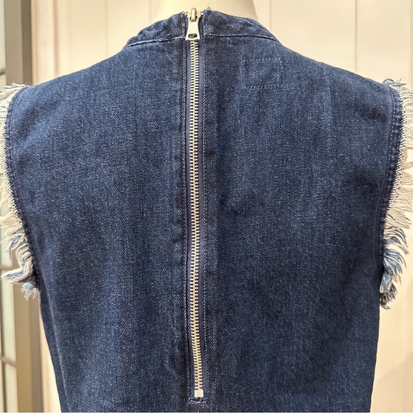 GAP Crop Denim Top with Raw Edge Sleeve, Hem & Zipper Back in Dark Wash — S - Picture 9 of 12